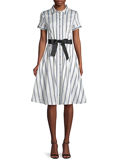 Shop Karl Lagerfeld Belted & Striped A-line Shirtdress