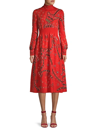 Shop Valentino Embellished Silk-blend Turtleneck Dress