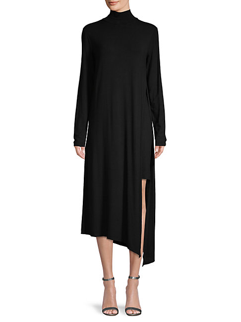 bcbg kabrina asymmetrical turtleneck dress