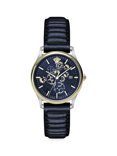 Shop Versace Stainless Steel & Textured Leather-strap Watch