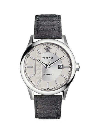 Shop Versace Aiakos Automatic Leather Strap Watch