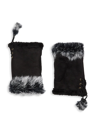 Shop Adrienne Landau Dyed Rabbit Fur-trim Fingerless Gloves