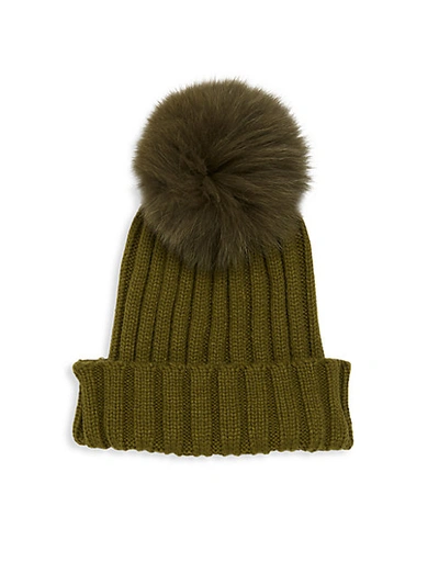 Shop Adrienne Landau Dyed Fox Fur Pom Pom Ribbed Beanie