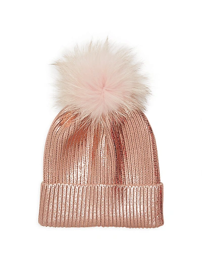 Shop Adrienne Landau Fox Fur Pom-pom Metallic Beanie