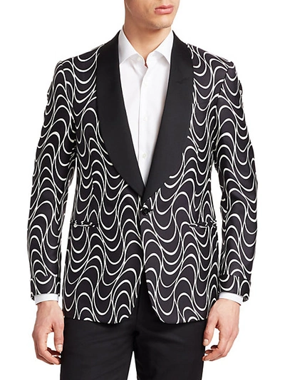 Shop Ralph Lauren Optical-print Silk One-button Jacket