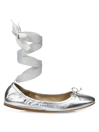Shop Saks Fifth Avenue Metallic Leather Ankle-wrap Ballet Flats