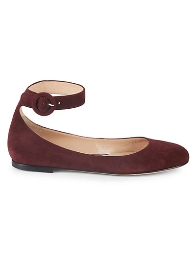 Shop Gianvito Rossi Suede Ankle Strap Ballet Flats