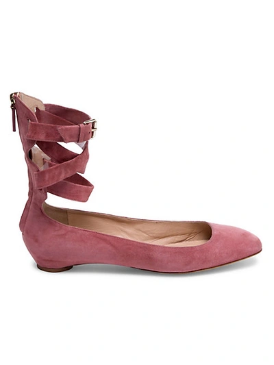 Shop Valentino Suede Ankle-wrap Flats