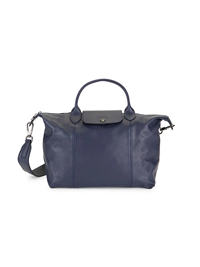 Shop Longchamp Foldable Leather Satchel