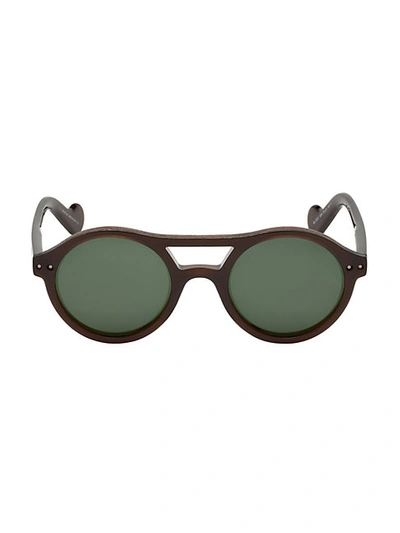 Shop Moncler 51mm Injected Double Bridge Round Sunglasses