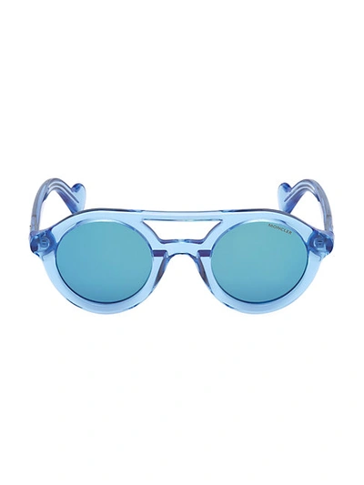 Shop Moncler 47mm Double Bridge Round Sunglasses