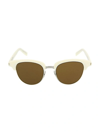 Shop Saint Laurent 49mm Ivory Round Core Clubmaster Sunglasses
