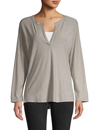 Shop James Perse Split Neck Cotton-blend Top