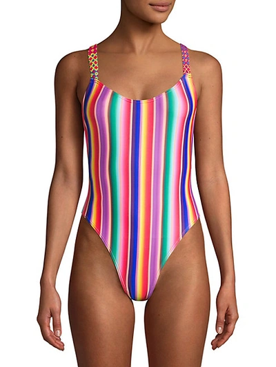 Shop All Things Mochi Monique Rainbow Stripe One-piece Swimsuit