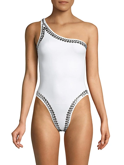 Shop Norma Kamali Studded One-shoulder One-piece Swimsuit