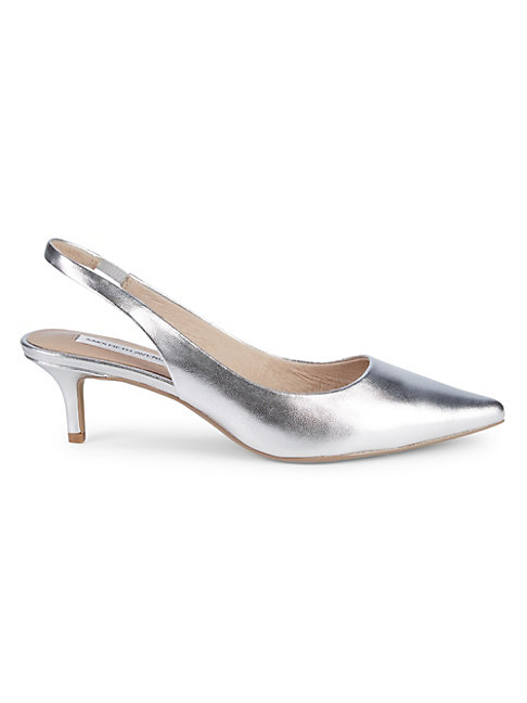 silver kitten heel slingbacks