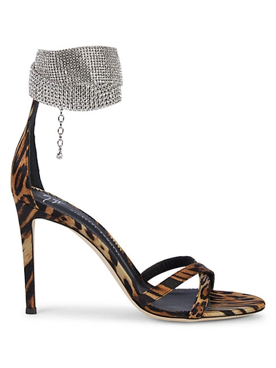 Shop Giuseppe Zanotti Leopard-print & Crystal-embellished Ankle Cuff Sandals