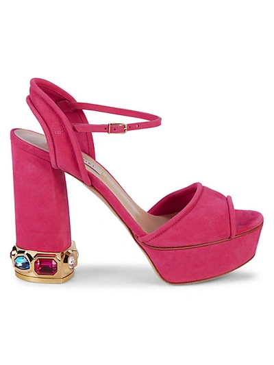 Shop Casadei Embellished Suede Heeled Sandals