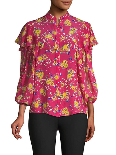 Shop Saloni Floral-print Silk Button-down Shirt
