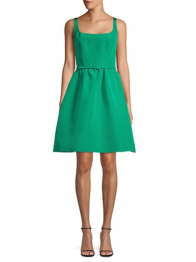 Shop Oscar De La Renta Belted Silk Fit-&-flare Dress