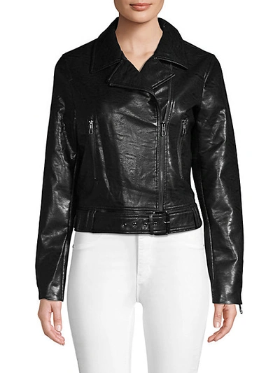 Shop T Tahari Belted Faux Leather Moto Jacket