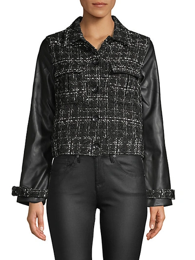 Shop Laundry By Shelli Segal Faux Leather-sleeve Tweed Jacket