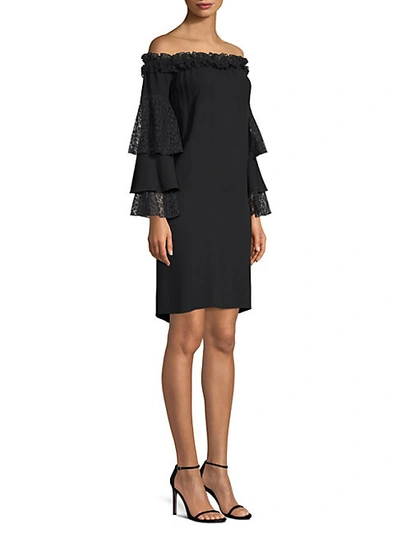 Shop Michael Kors Off-the-shoulder Lace Ruffle Sleeve Dress