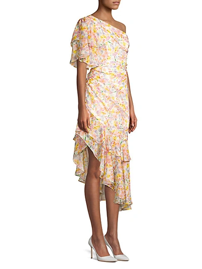Shop Amur Clayton Floral One-shoulder Ruffle Dress