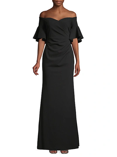 Shop Calvin Klein Off-the-shoulder Bell-sleeve Gown