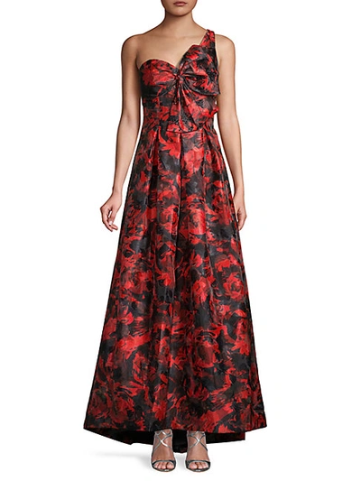 Shop Carmen Marc Valvo Infusion One-shoulder Brocade Gown