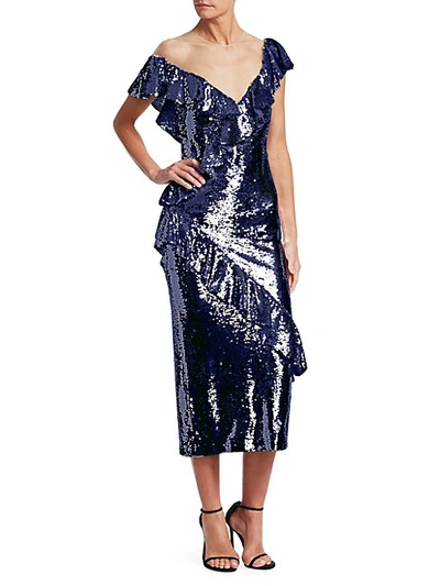 Shop Monique Lhuillier Asymmetrical Sequin Dress