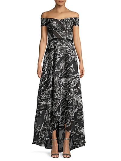 Shop Rene Ruiz Collection Off-the-shoulder Print Flare Gown