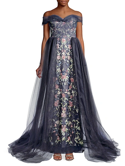 Shop Marchesa Floral Embroidered Tulle Gown