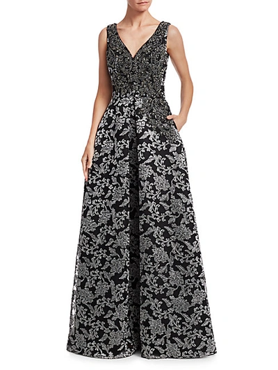 Shop Theia Embellished Sleeveless V-neck Gown