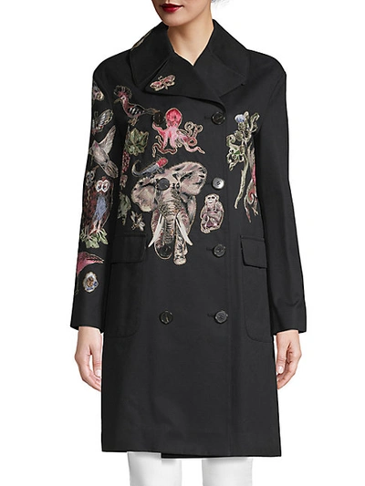 Shop Valentino Animal Embroidery Double-breasted Trench Coat