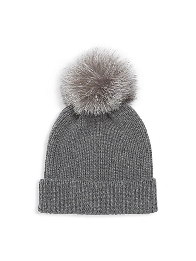 Shop Amicale Rib-knit Cashmere Fox Fur Pom-pom Beanie