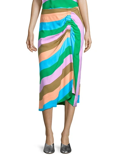 Shop Tibi Stripe Shirred Skirt