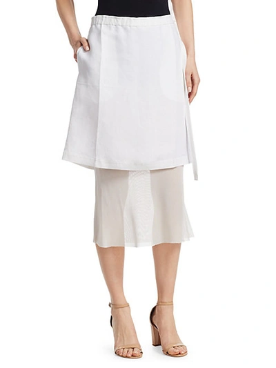Shop Helmut Lang Linen Layered Midi Skirt