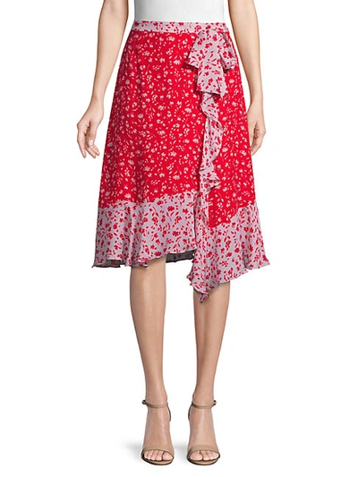 Shop Parker Collins Floral Ruffle Asymmetric Skirt