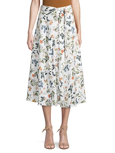 Shop Saks Fifth Avenue Botanical-print Linen Knee-length Skirt