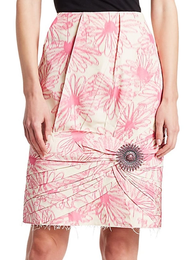 Shop Calvin Klein Floral Print Silk Brooch Skirt