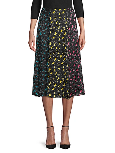 Shop Alice And Olivia Jenessa Silk- Blend Abstract Midi Skirt