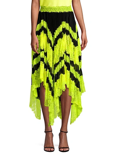 Shop Alice And Olivia Katz Sunburst Asymmetric Lace Midi Skirt
