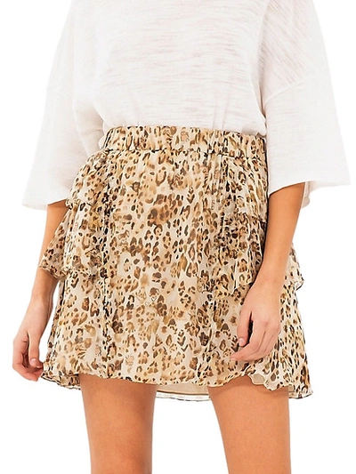 Shop Iro Moody Leopard Silk Tier-ruffle A-line Skirt