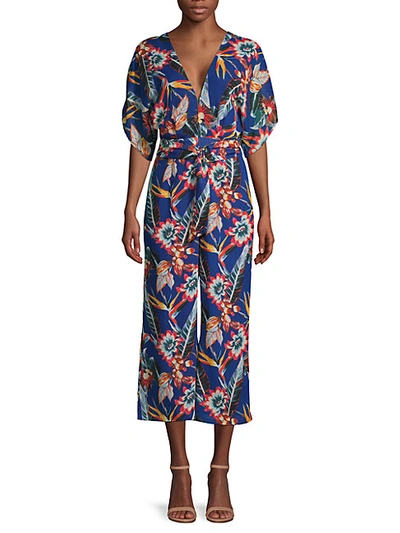 Shop Red Carter Botanical-print Kimono-sleeve Jumpsuit