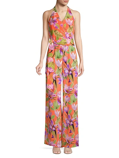 Shop Alice And Olivia Cyrus Floral Halter Jumpsuit