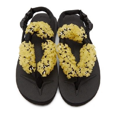 Shop Cecilie Bahnsen Black & Yellow Suicoke Edition Floral Sandal