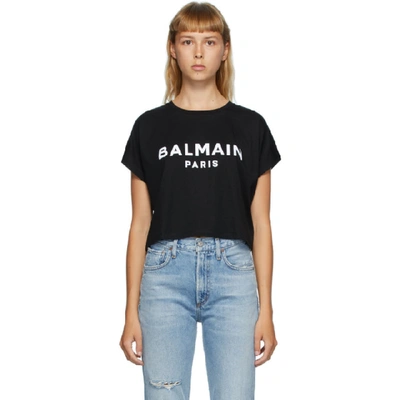 Shop Balmain Black Logo Rolled T-shirt In Eab Noir/bl