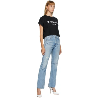 Shop Balmain Black Logo Rolled T-shirt In Eab Noir/bl