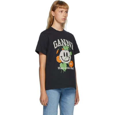 Shop Ganni Black Smiley Flower T-shirt In Phantom